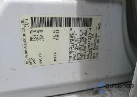 2010 Nissan Altima Base из США, поврежденный, VIN 1N4AL2AP9AN428954